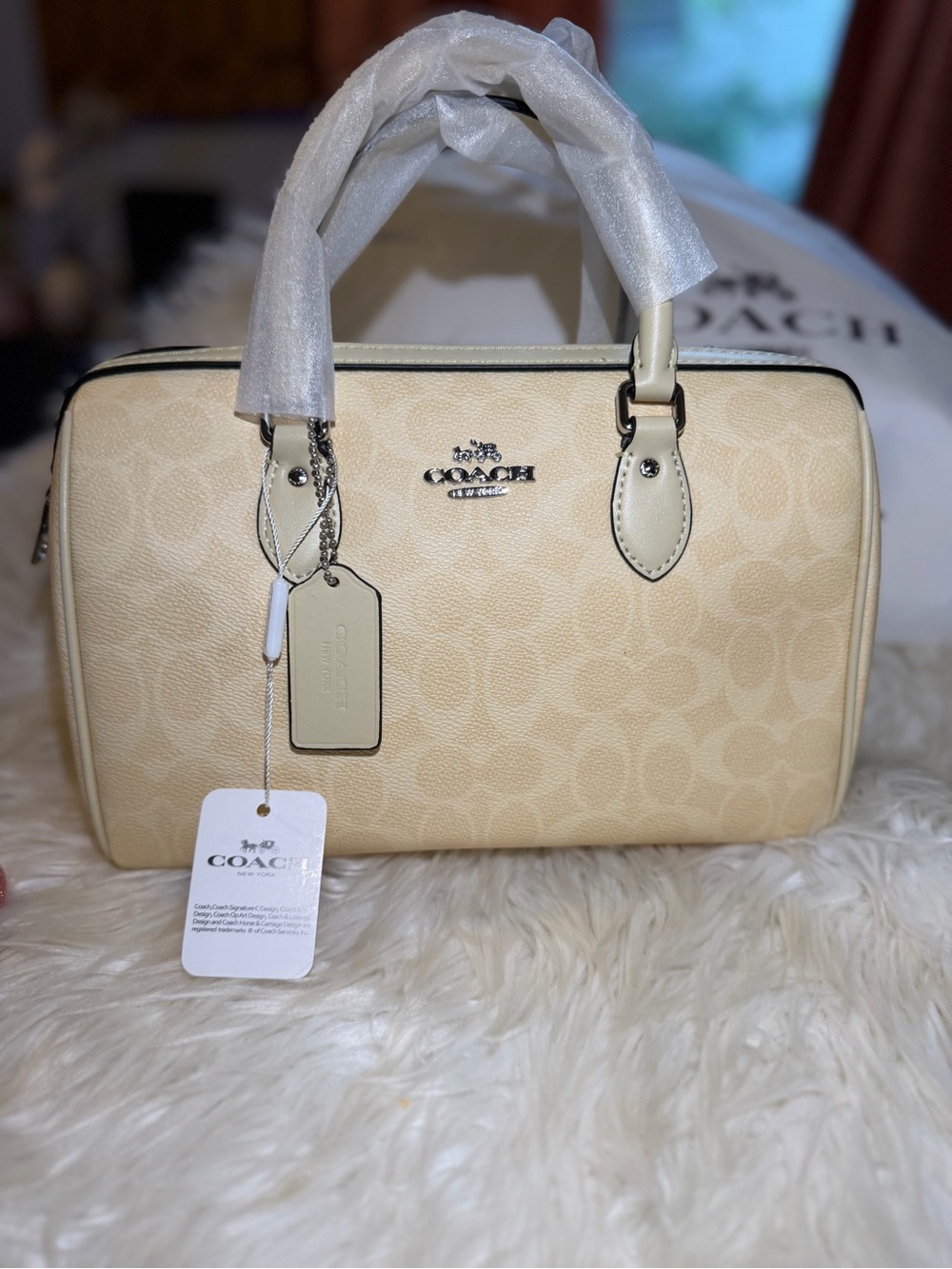 Coach Rowan Satchel Bag in signature canvas butter yellow crossbody  purse - Picture 3 of 4